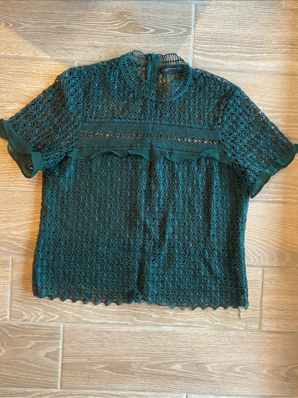 Zara Emerald Green Lace Short Sleeve Blouse